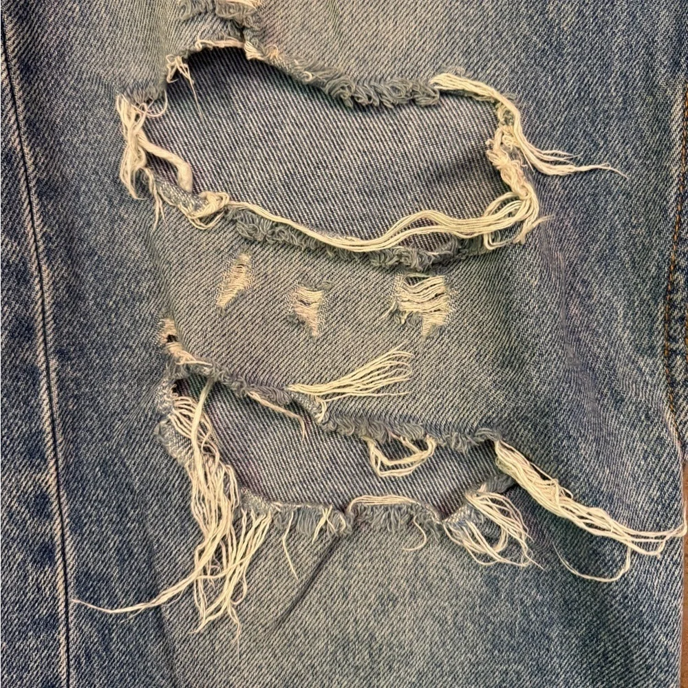 Zara Relaxed Fit Wide Leg Distressed Jeans Light Blue Euro 44 US 12